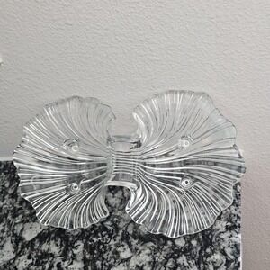 shell‎ shape clear glass Seascape Florida pattern two-part footed serving dish